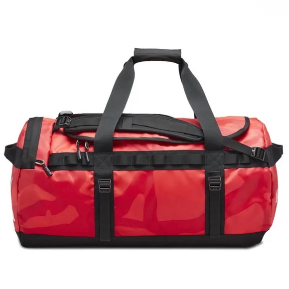 NWT 2022 KAWS x THE NORTH FACE MEDIUM RED DUFFLE BAG BRILLIANT CORAL 86 PRINT - Picture 3 of 8